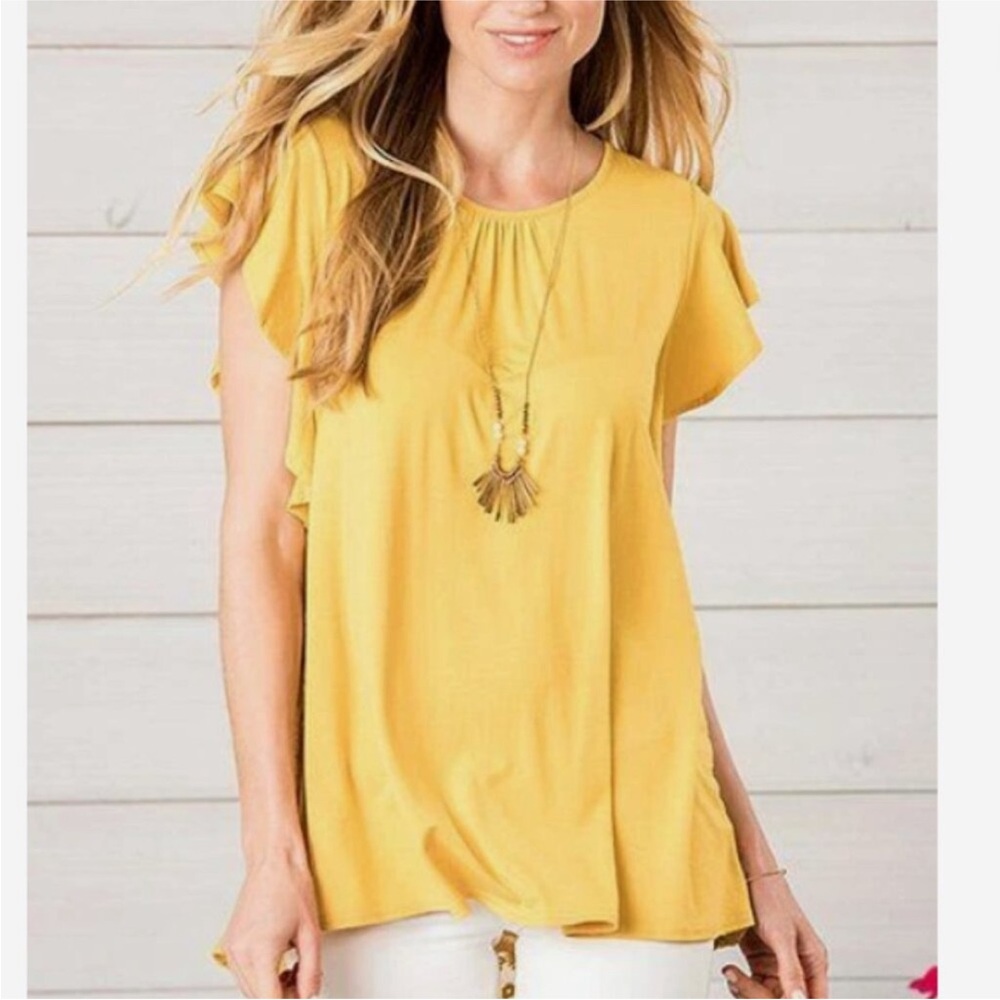 NEW-Matilda Jane Yellow Ruffled Cap Sleeve Blouse